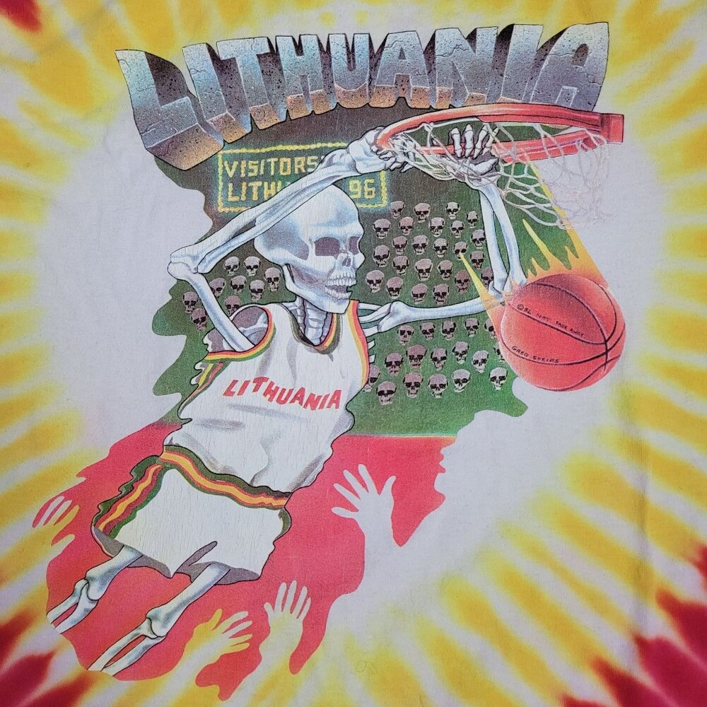 VTG 1992 Grateful Dead Lithuania Barcelona Basketball Tie-Dye Men's T-Shirt XL - Picture 2 of 11